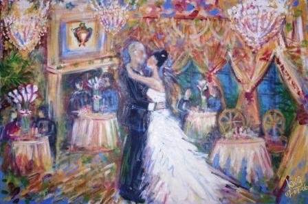 Capture your wedding dance on a colorful canvas painted live at your reception. Your guests enjoy watching the painting develop before their eyes!