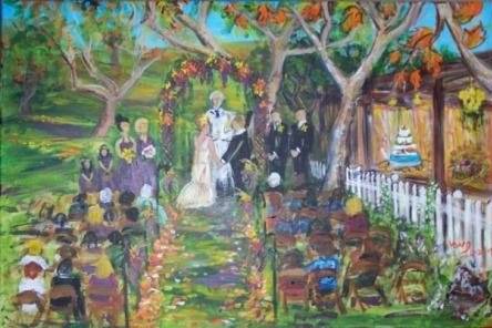 Beautiful fall wedding captured on canvas under the trees.