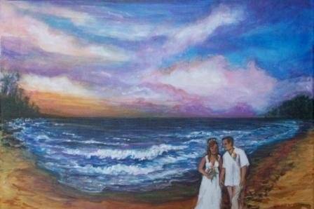 Painted from photos during the newlywed's mainland reception.