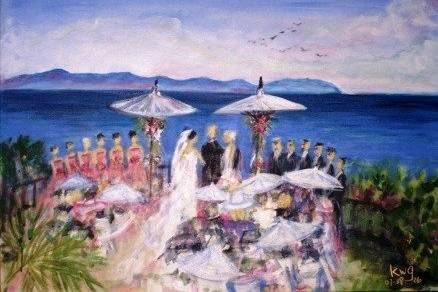 Ceremony overlooking Pacific Ocean painted live during ceremony.