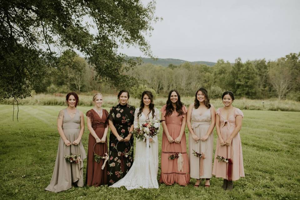 Bride with her bridesmaids