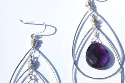 Sterling Silver hoops with amethyst