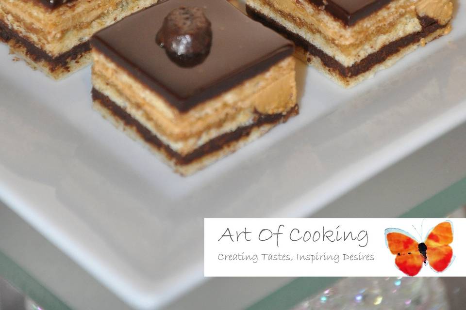 Miniature opera cake for Dessert Food Station by Art Of Cooking new Wedding cake and Dessert food station collection.For more information go to :http://www.aoclasvegas.com
