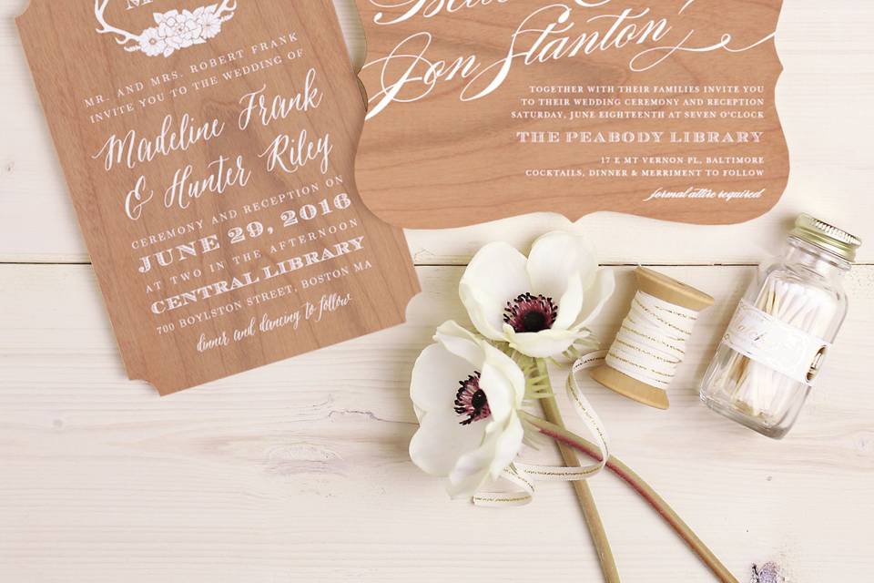 Basic Invite is excited to offer real wood wedding invitations