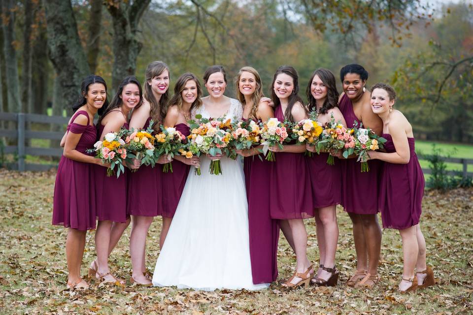 Bride and her bridesmaids