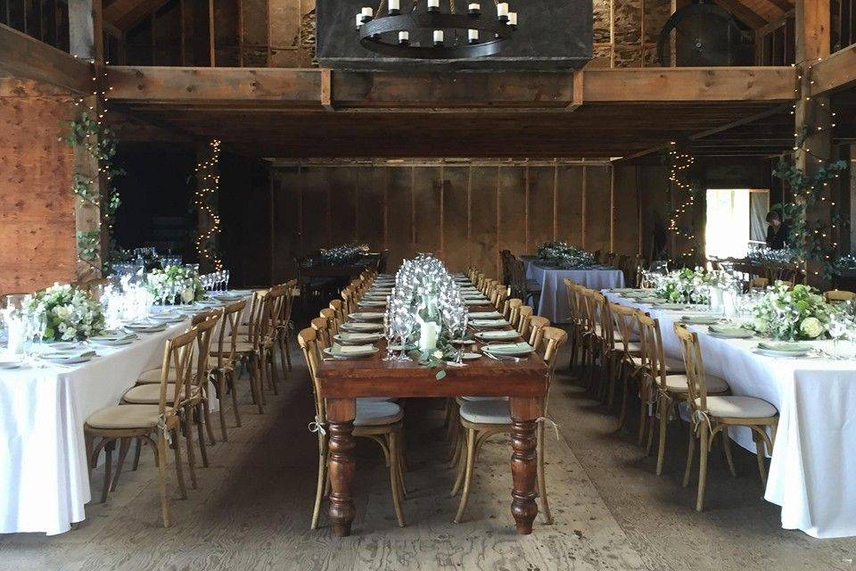 Rustic reception hall setup