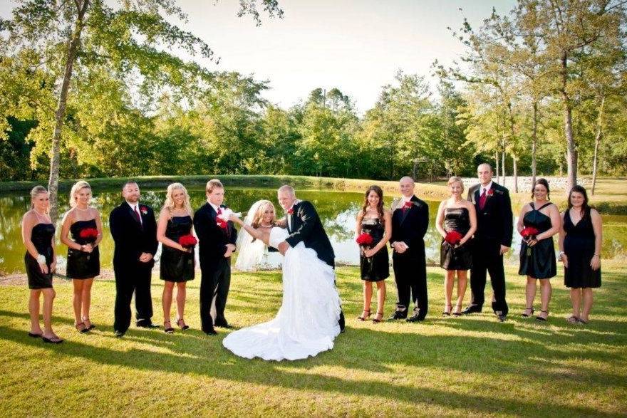 Newlyweds, bridesmaids, and groomsmen