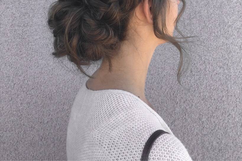 Loose messy updo with braid