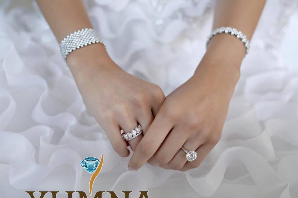 Bride wearing diamond jewelry