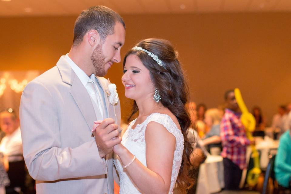 Reception photos, first dance at Elks Lodge in Columbia MO.
