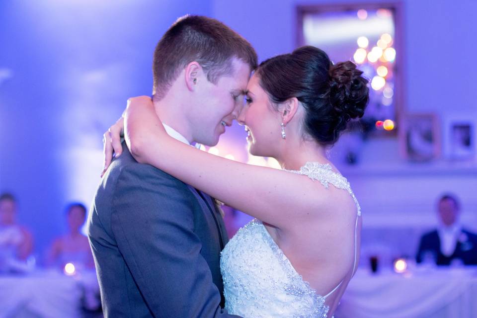 Reception photos, first dance at Columbia Country Club in Columbia MO.