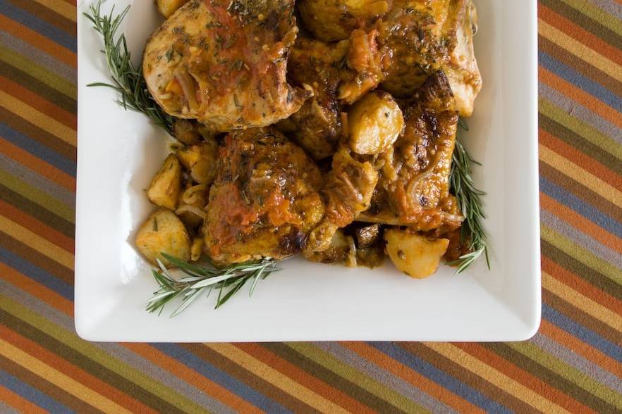 Rosemary Chicken on a bed of Roasted Potatoes