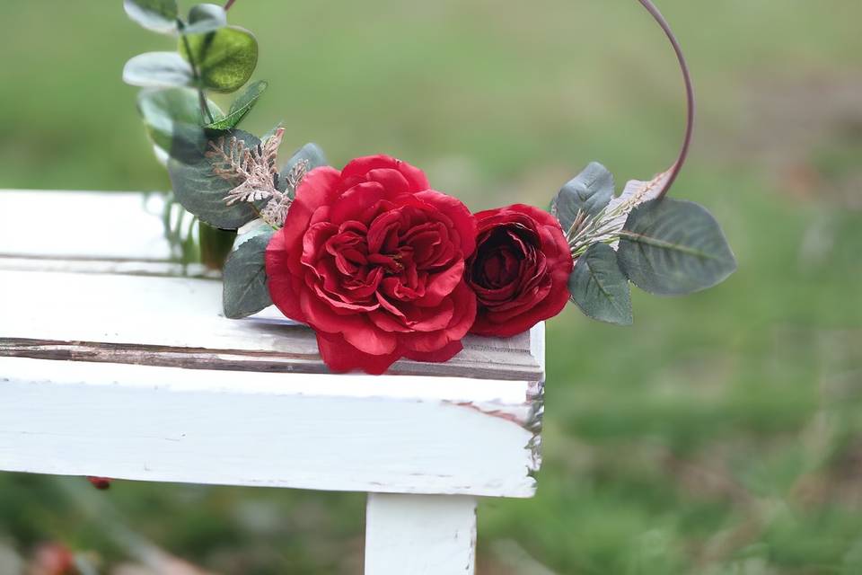 Red flowers with greenery