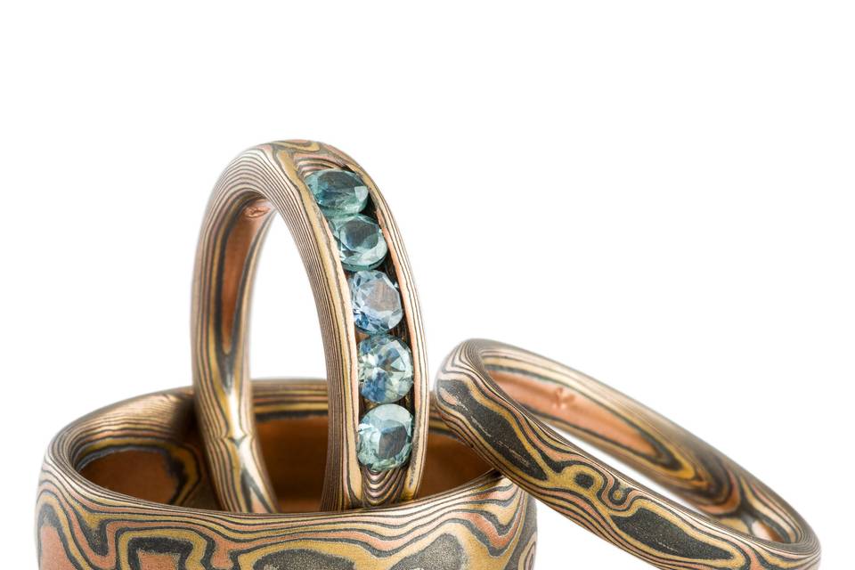 Mokume Wedding Set