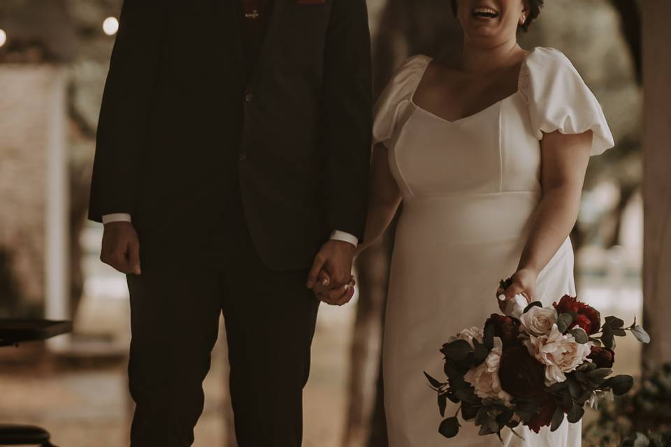 Bride and groom laughing