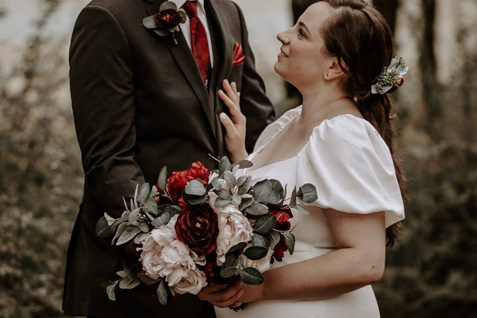 Bride and groom loving gaze
