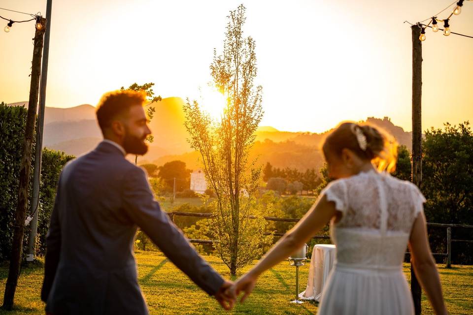 Wedding couple at sunset