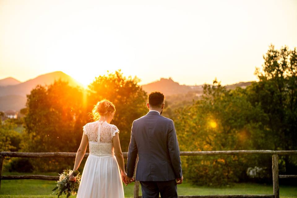 Wedding couple at sunset