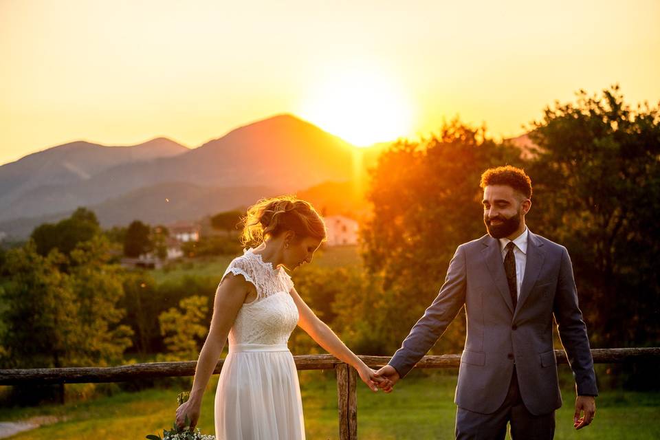 Wedding couple at sunset