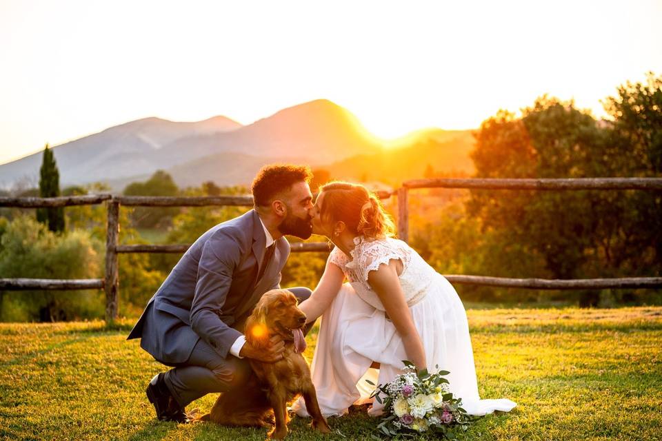 Wedding couple at sunset