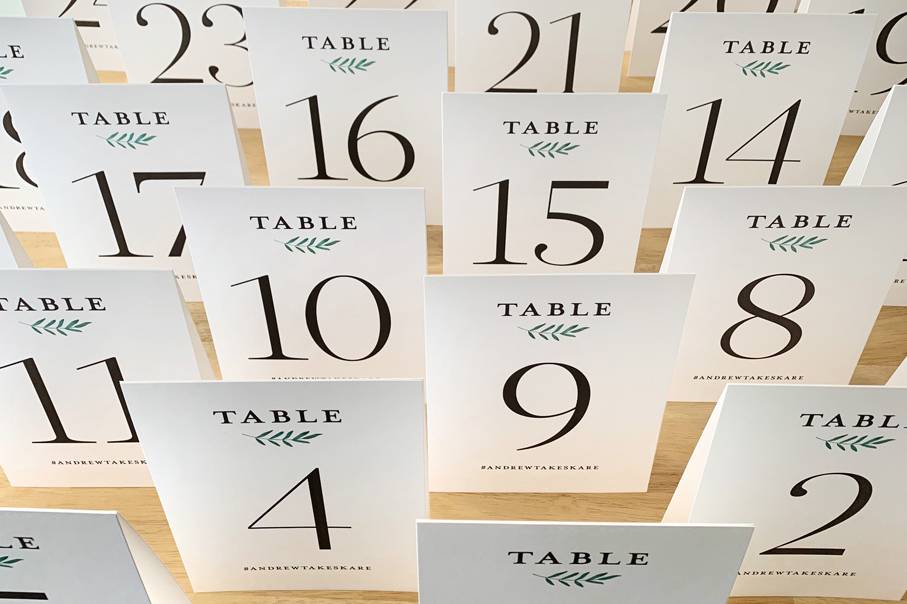 Handmade tented table numbers
