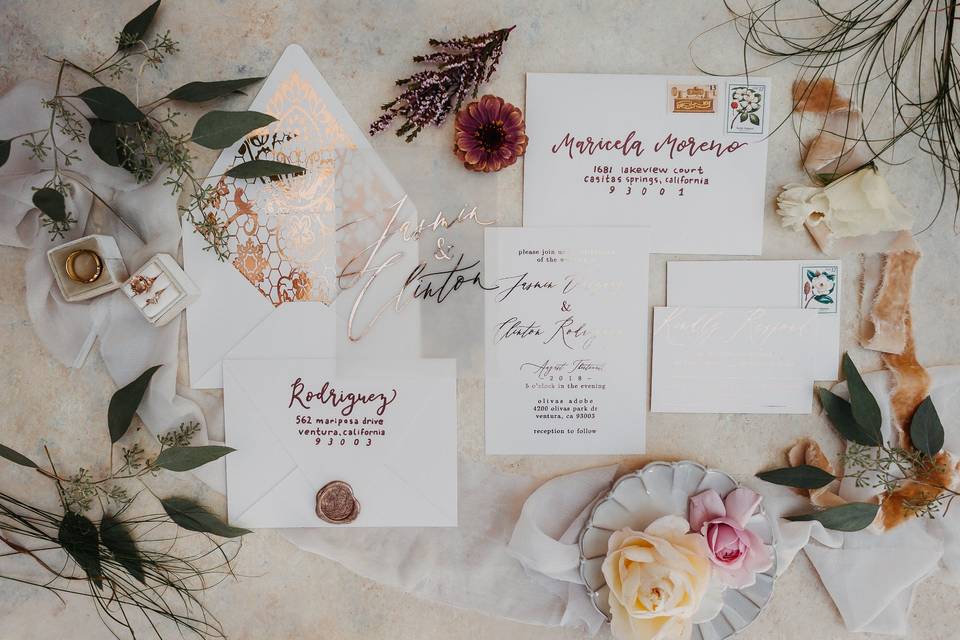 Invitations with metallic touches