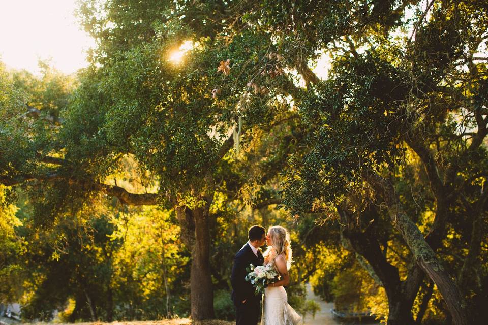 Bride and groom sunset photos