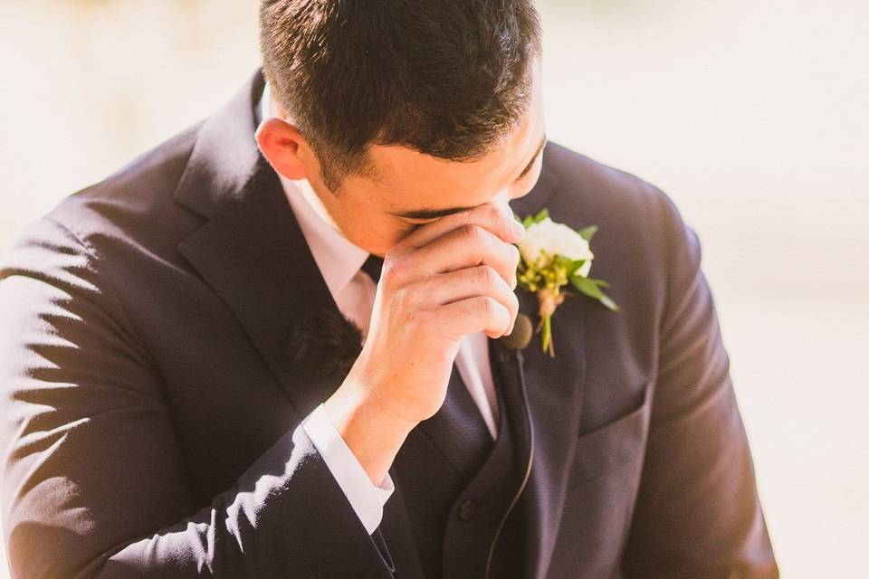 Emotional ceremony groom