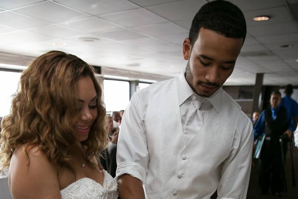 Cutting of wedding cake