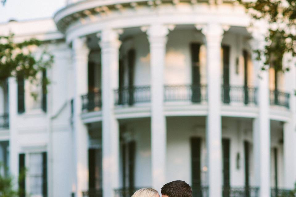 Newlyweds kissing