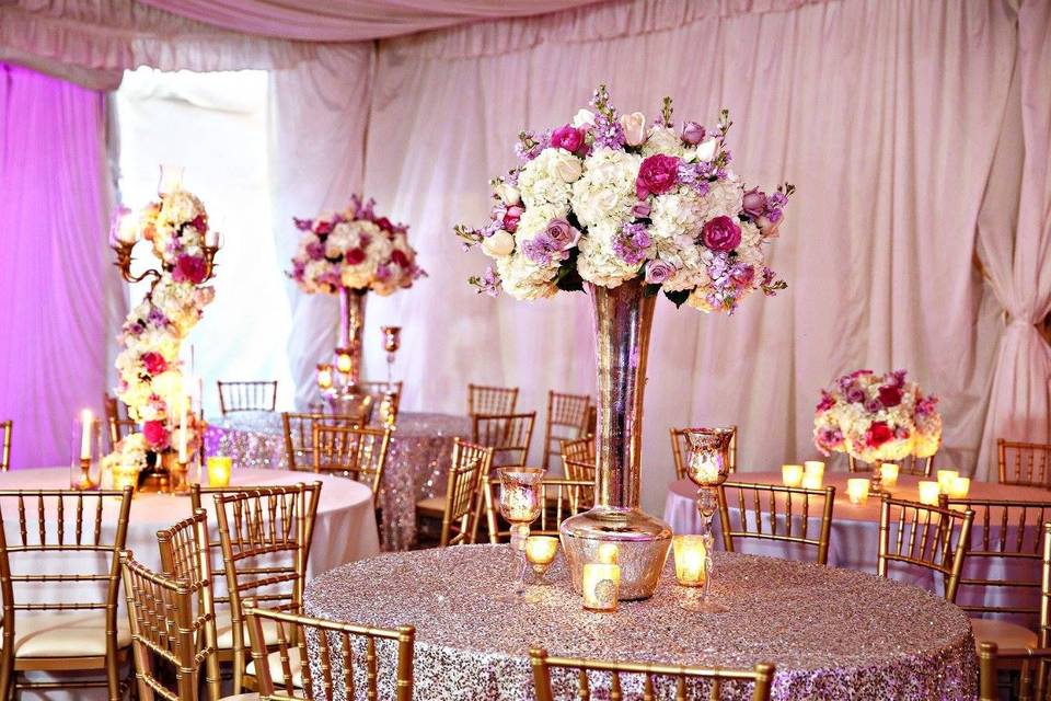 Candle lights and raised centerpieces