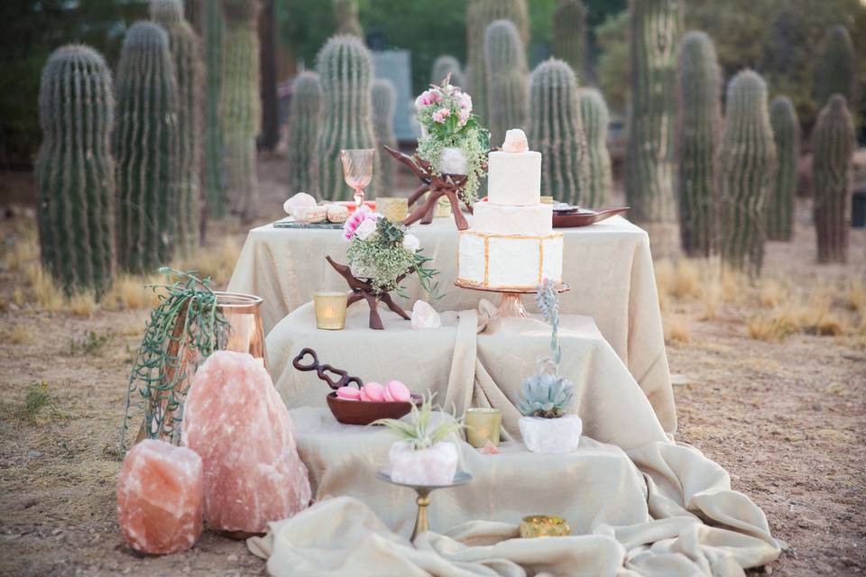 Himalayan & Rose Quartz Styled Shoot at Cactus Joes Blue Diamond Nursery, Las Vegas, NV Coordination, Event Styling and Florals by Design In Mind Events