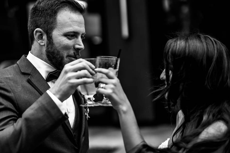 Bride and groom cheers