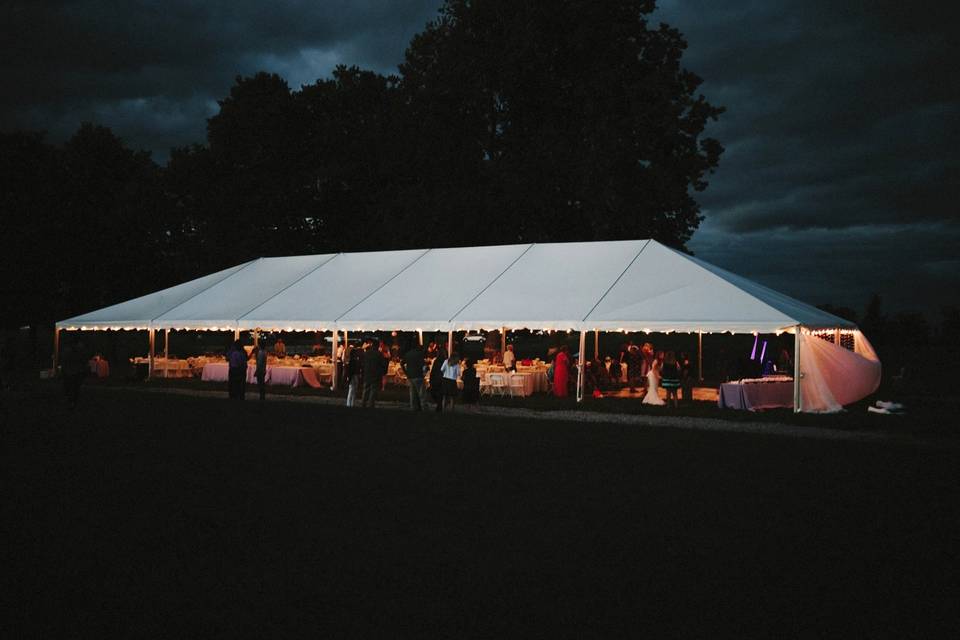 Reception tent in the evening