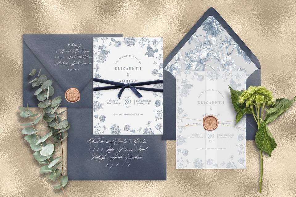 Classic blue toile invitation