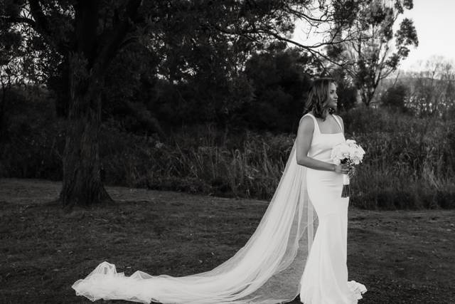 Jordyn square neck crepe gown