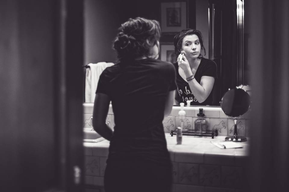 Putting on makeup