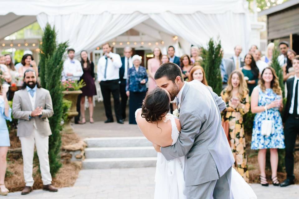 Newlyweds kissing