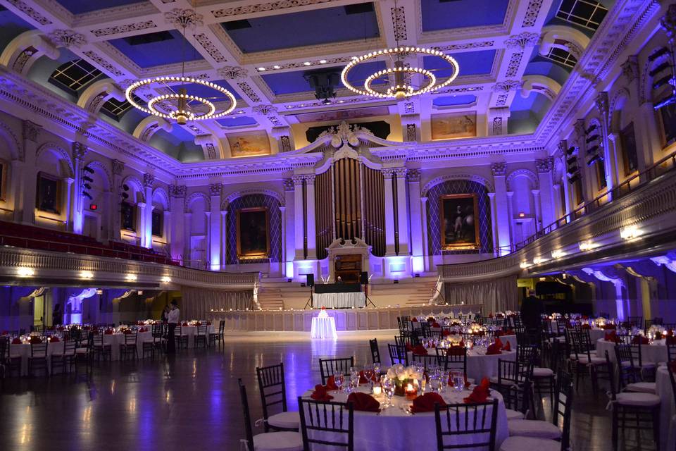 Reception hall lighting and setup