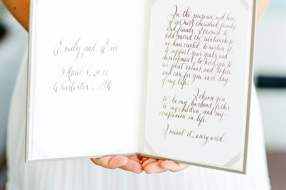 Vow book with calligraphy