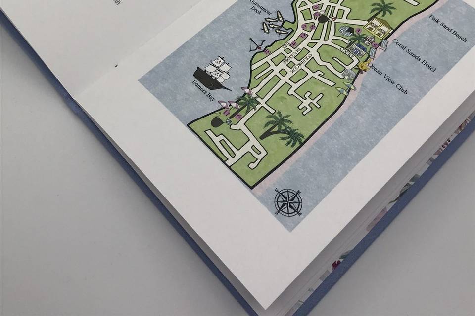 Inside welcome books is a hand-drawn map