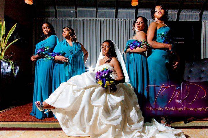 The bride with her bridesmaids