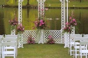 Wooden gazebo and chairs