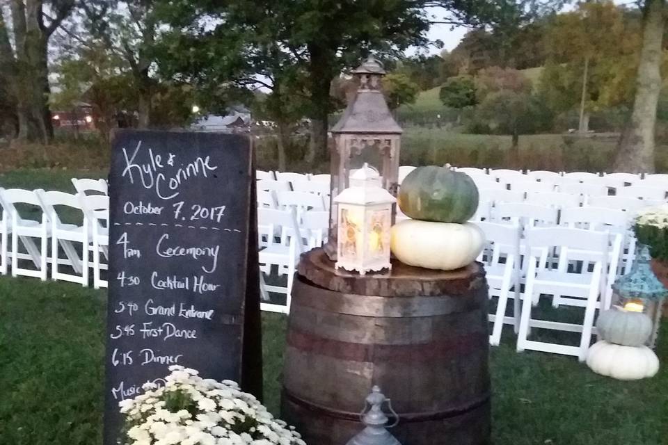 Ceremony entrance decor and signboard