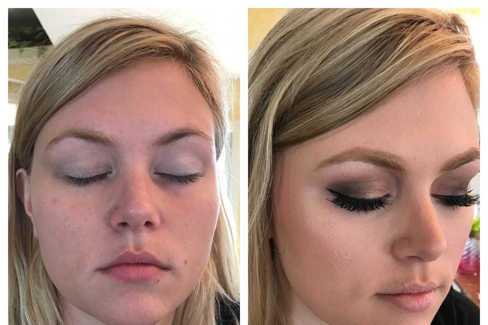 Nude makeup look before and after