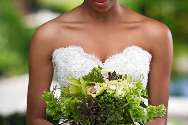 The bride holding her bouquet