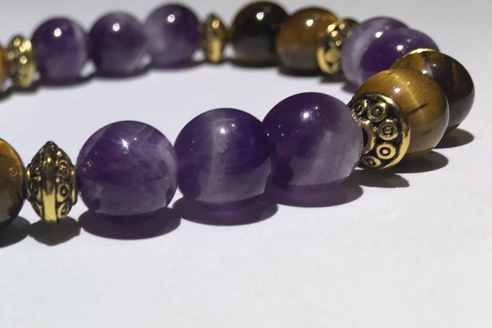 Tiger Eye + Amethyst Beads