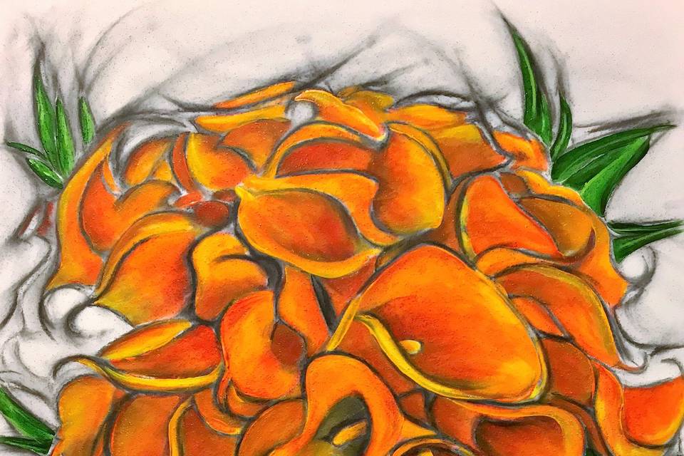 Orange Calla Lilies, Poppies