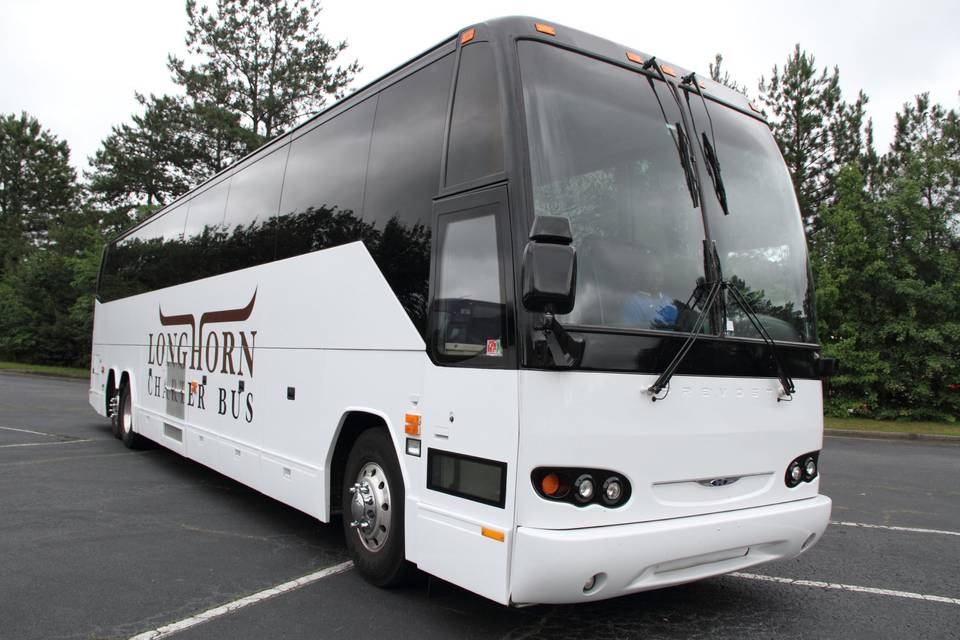 Longhorn Charter Bus front view
