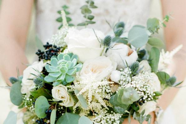 The bride holding her bouquet